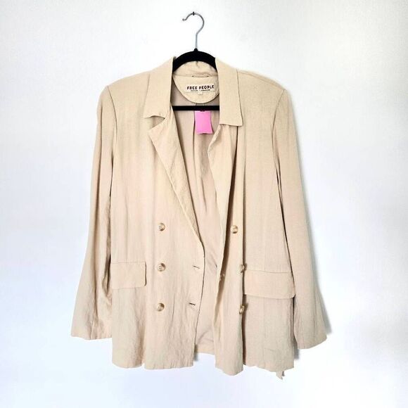Free People Blazer Womens Small Beige Linen Notch Collar Formal Business Jacket - Picture 3 of 9